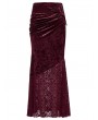 Punk Rave Red Gothic Elegant Velvet Lace Asymmetrical Fishtail Skirt