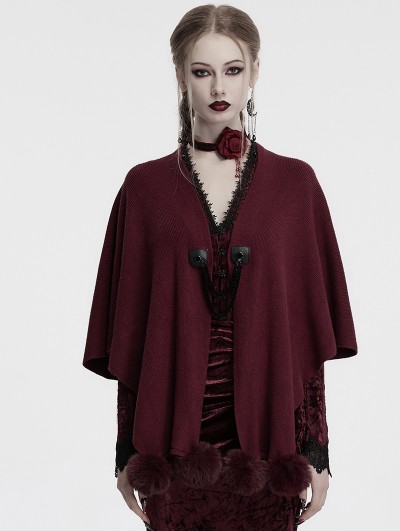 Punk Rave Red Gothic Lunar Eclipse Printed Woolen Shawl for Women