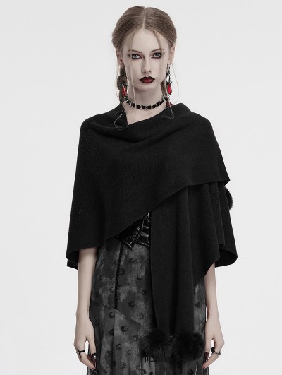 Punk Rave Black Gothic Lunar Eclipse Printed Woolen Shawl for Women
