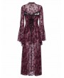 Punk Rave Red Sexy Gothic Crescent Print Mesh Two-Piece Long Fishtail Dress
