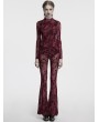 Punk Rave Red Gothic Crescent Hollowed Print Mesh Long Sleeve T-Shirt for Women