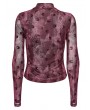 Punk Rave Red Gothic Crescent Hollowed Print Mesh Long Sleeve T-Shirt for Women