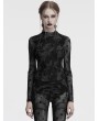 Punk Rave Grey Gothic Crescent Hollowed Print Mesh Long Sleeve T-Shirt for Women