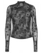 Punk Rave Grey Gothic Crescent Hollowed Print Mesh Long Sleeve T-Shirt for Women