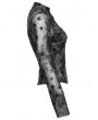Punk Rave Grey Gothic Crescent Hollowed Print Mesh Long Sleeve T-Shirt for Women