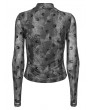 Punk Rave Grey Gothic Crescent Hollowed Print Mesh Long Sleeve T-Shirt for Women