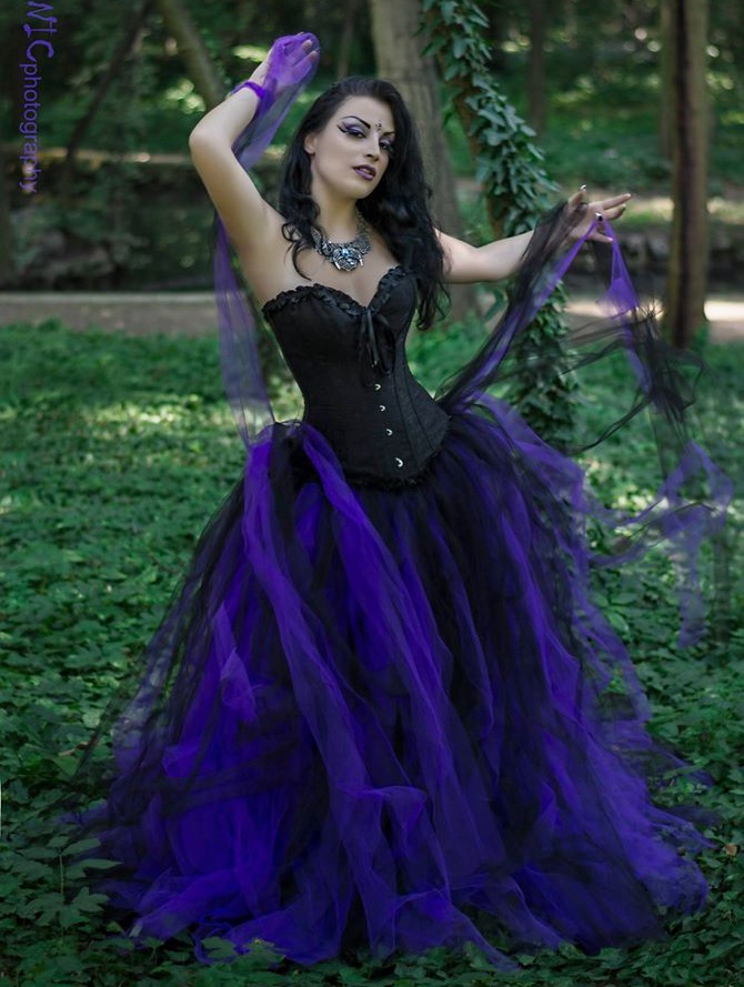 blue dress for baby girl Black Purple Lace-Up Gothic Mini Dress main image 0