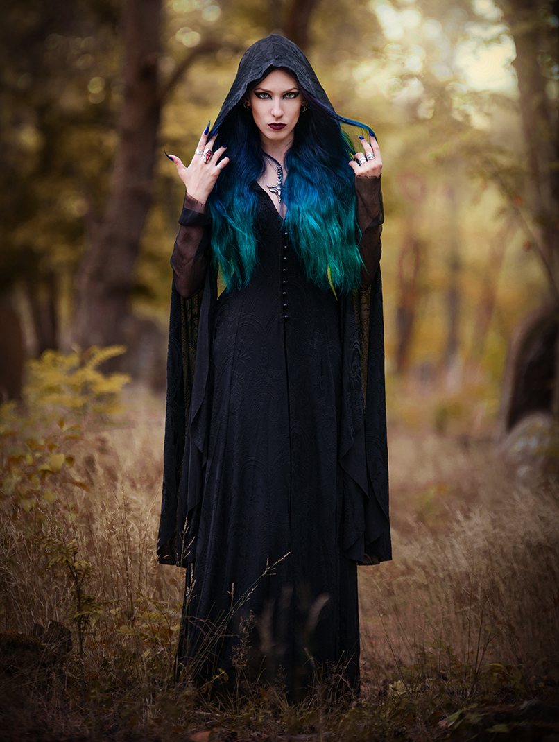 Punk Rave Black Pattern Hooded Gothic Vampire Medieval Dress ...