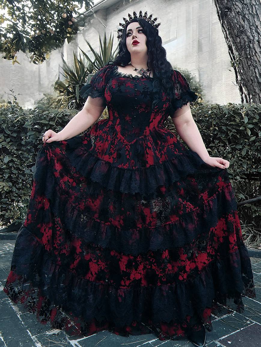bossy dress to impress Gothic Black Tulle Mini Skirt with Red Lace-Up main image 1